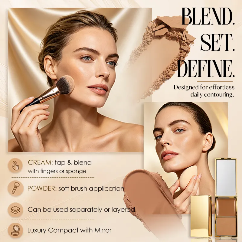 Vegan High Pigment Waterproof Long-Lasting Cream & Powder Shadow Contour Palette with Natural Finish