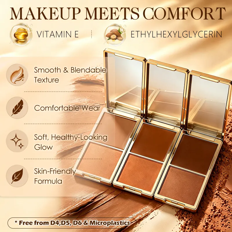 Vegan High Pigment Waterproof Long-Lasting Cream & Powder Shadow Contour Palette with Natural Finish
