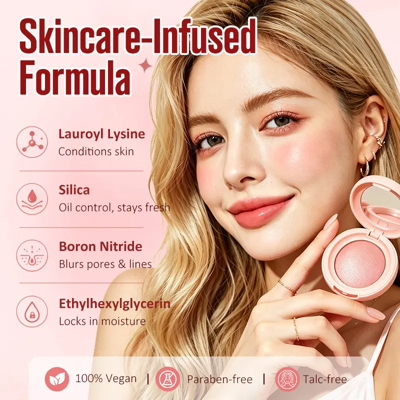 Private Label Two in One Baked Powder Blush Highlighter Palette High Pigment Luminous Featherlight Vegan Waterproof