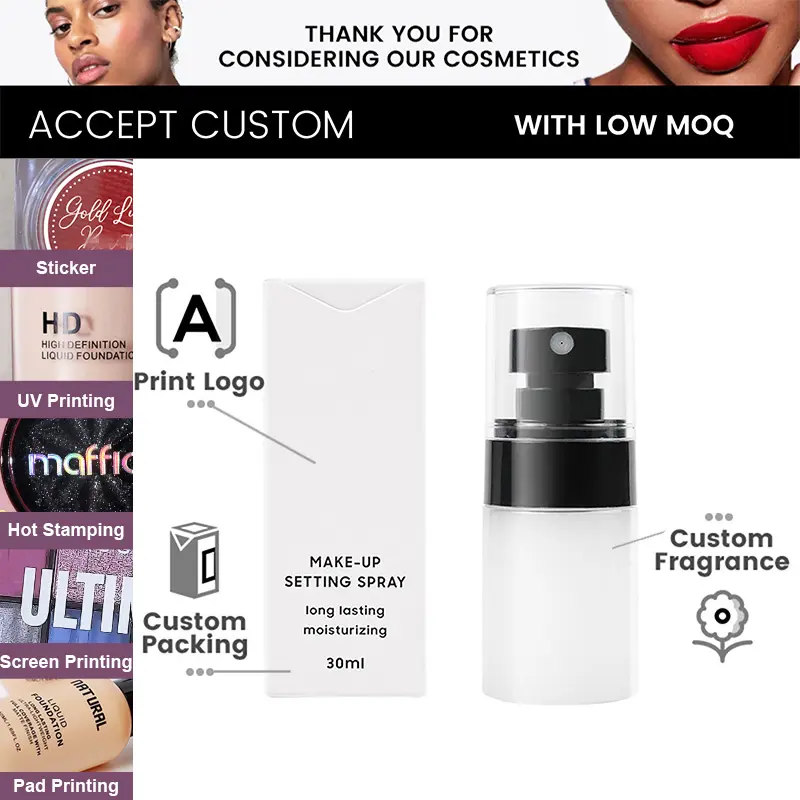 Professional Liquid Makeup Setting Spray 30ml Private Label Oil Control Waterproof Long-Lasting Non-Comedogenic Face Makeup