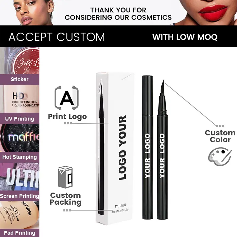 Private Label Long-Lasting Waterproof Eyeliner Pencil Eye Makeup Best Cruelty-Free Non-Smudge Easy-Glide Black