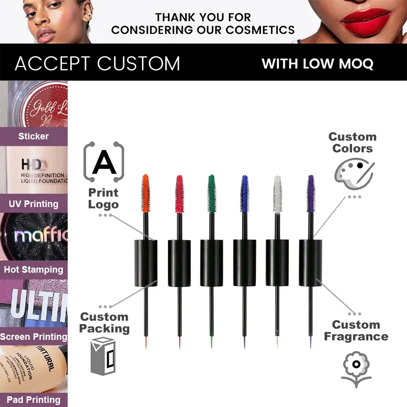 Hot Selling Private Label High Quality Colorful Eyeliner Liquid 6 Colors Colorful Eyeliner Neon 2 In1 Mascara Eyeliner Pen