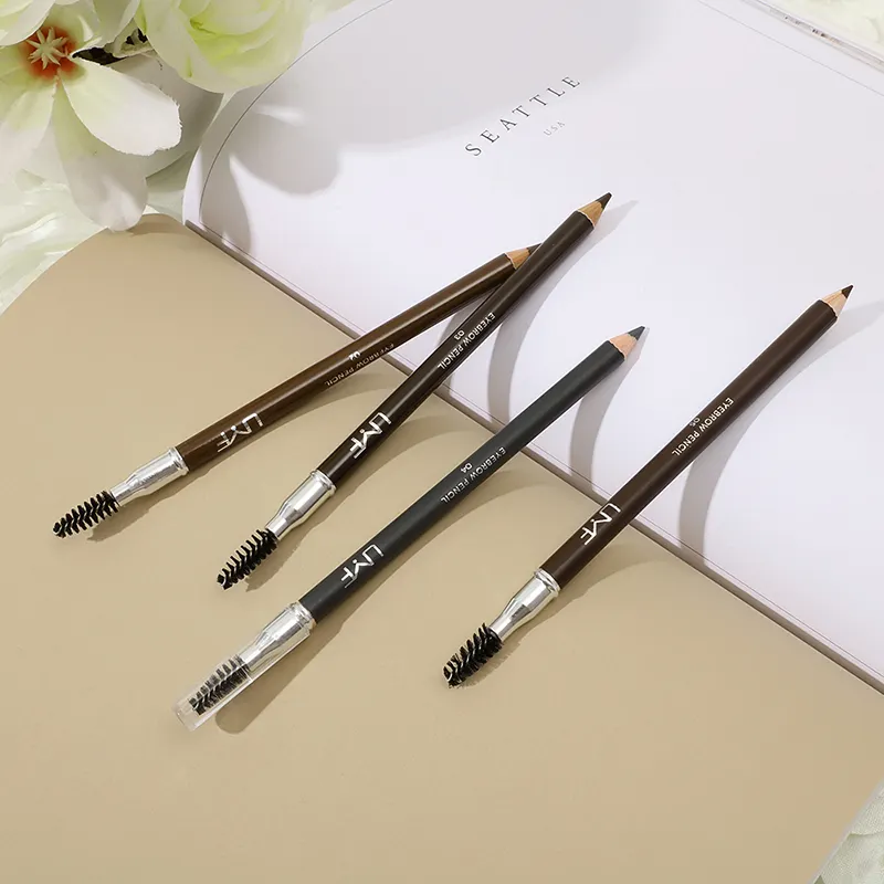 UMF Private Label Long Lasting 4 Colors Waterproof Wooden Eyebrow Pen with Brush Gray Brown