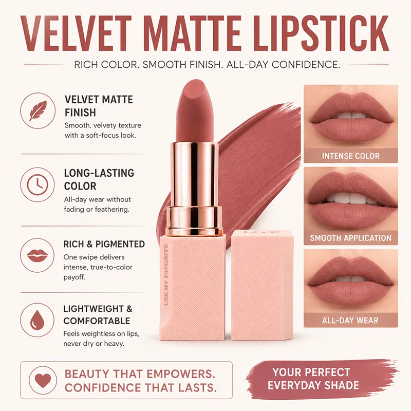 Custom Lipstick OEM High-quality Cosmetic Manufacturer Clean Formula Waterproof Non-Stick Matte Lipstick Private Label