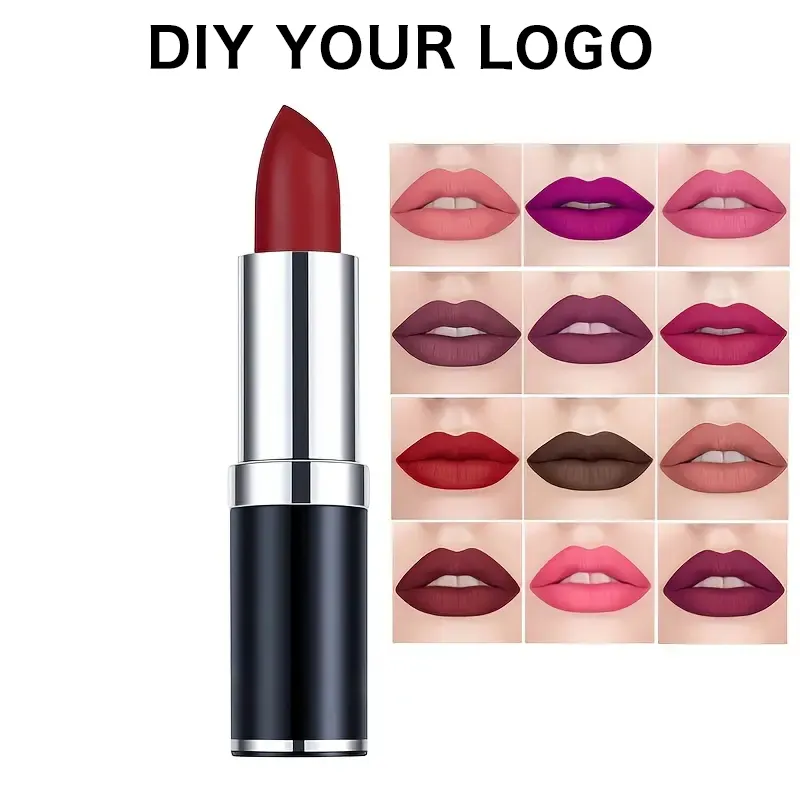 OEM Customized Vegan High Pigment Long Lasting Matte Luxury Lipstick with 12 Waterproof Shades MSDS Certified