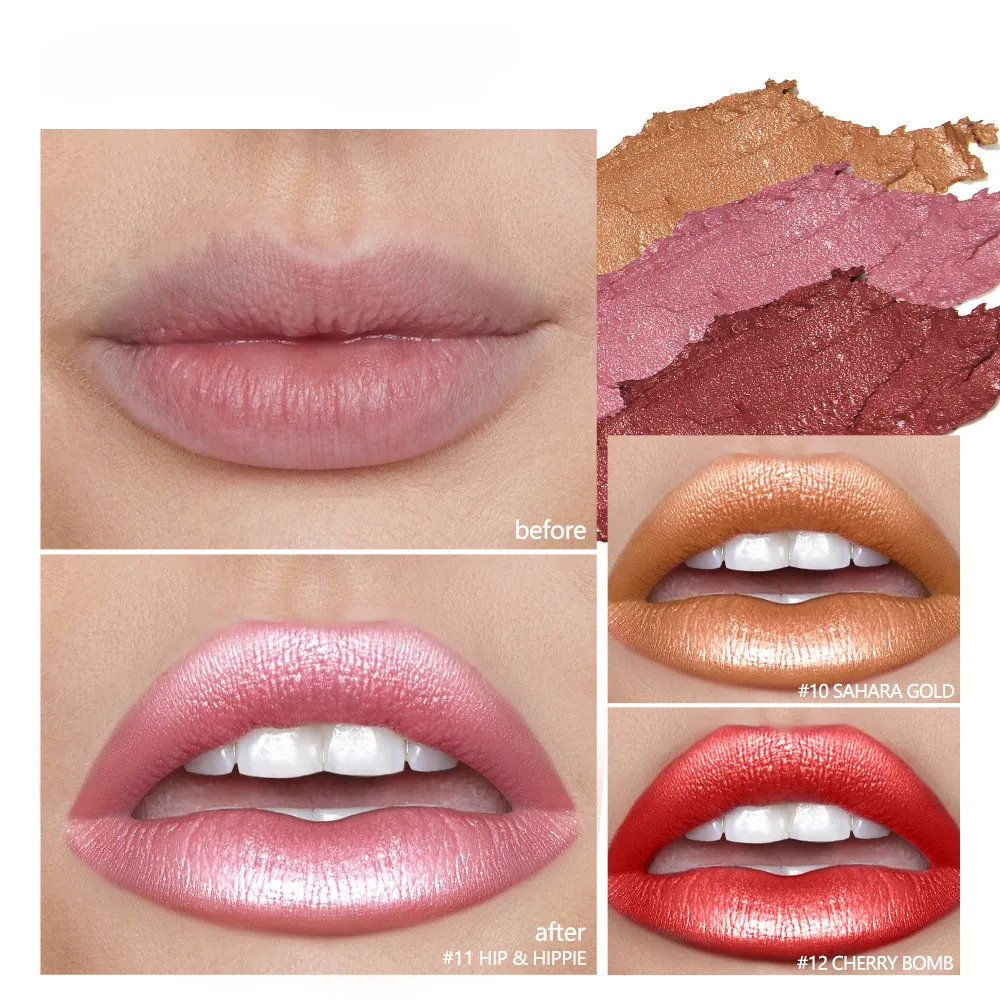 Custom Moisturizing Waterproof Long-lasting Pearlescent Glitter Lipstick OEM Cosmetics Manufacturers 3.5g Private Label