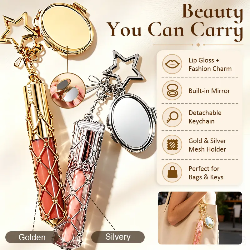 Wholesale Vegan Hyaluronic Acid Non Sticky Glossy Lip Gloss Customized Cute Keychain Hydrating Plumping Lipgloss for Girls
