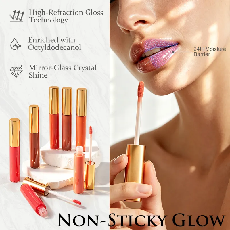 10ml Gold Lid Luxury Non Sticky Lipgloss with Premium Case for Luxury Girls Mirror Finish Lip Gloss detail