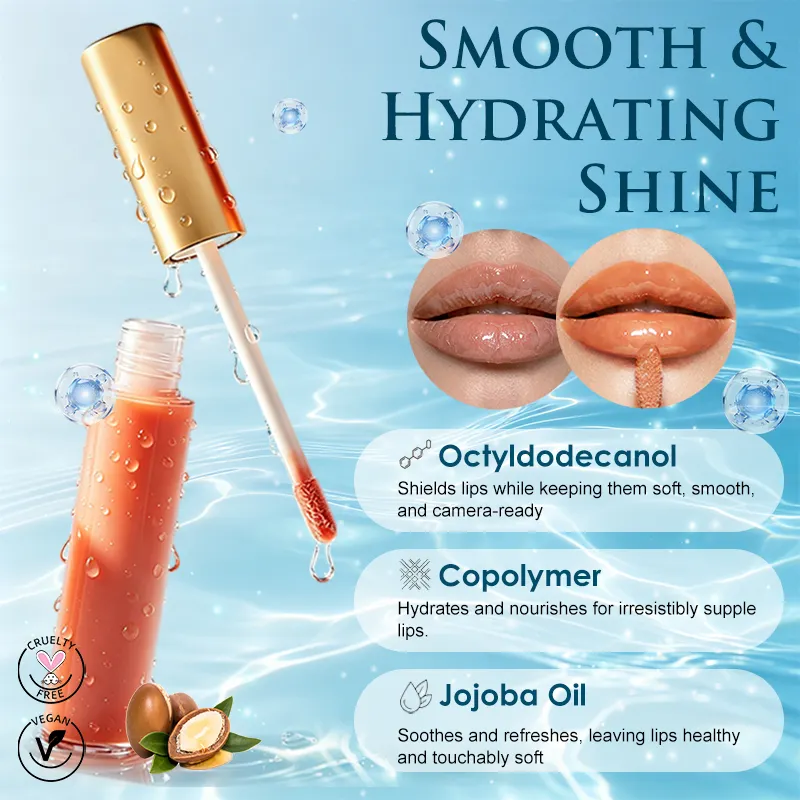 10ml Gold Lid Luxury Non Sticky Lipgloss with Premium Case for Luxury Girls Mirror Finish Lip Gloss