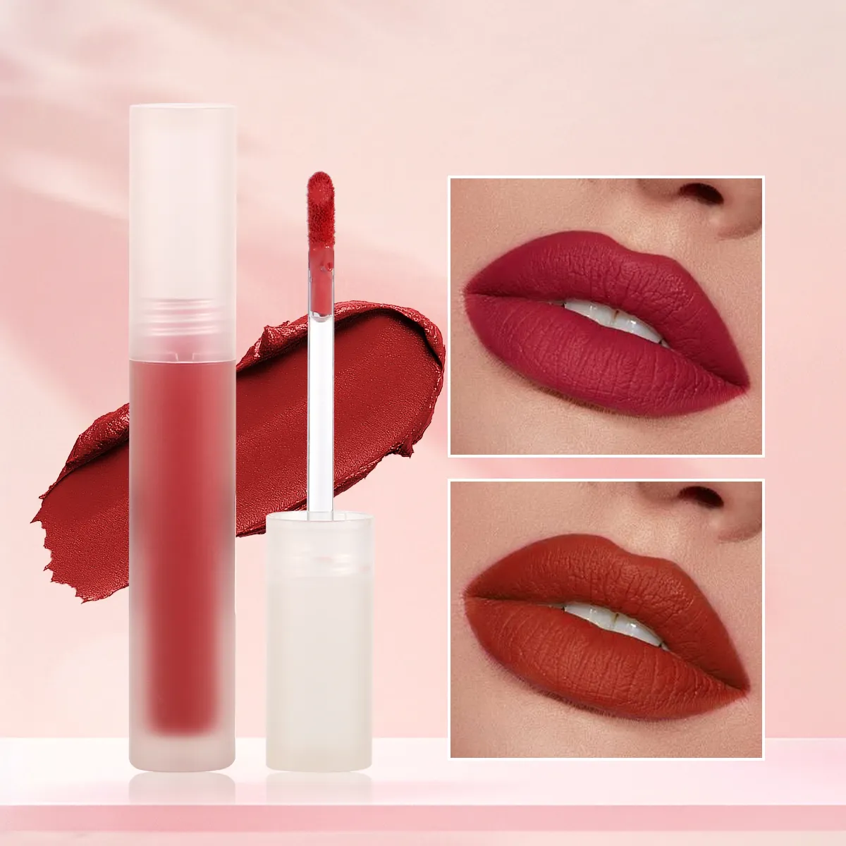 24 Natural Matte Beauty Glazed Lip Gloss in Sexy Nude Waterproof Liquid Lipstick with Non-Stick Cup Cream Lip Glaze