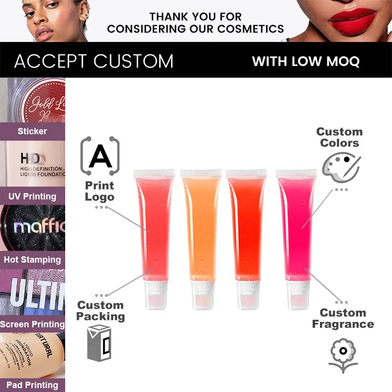 Vegan Lip Oil Plumper Cherry Fruit Crystal Jelly Squeeze Lip Gloss Mineral Ingredient Lip Glaze