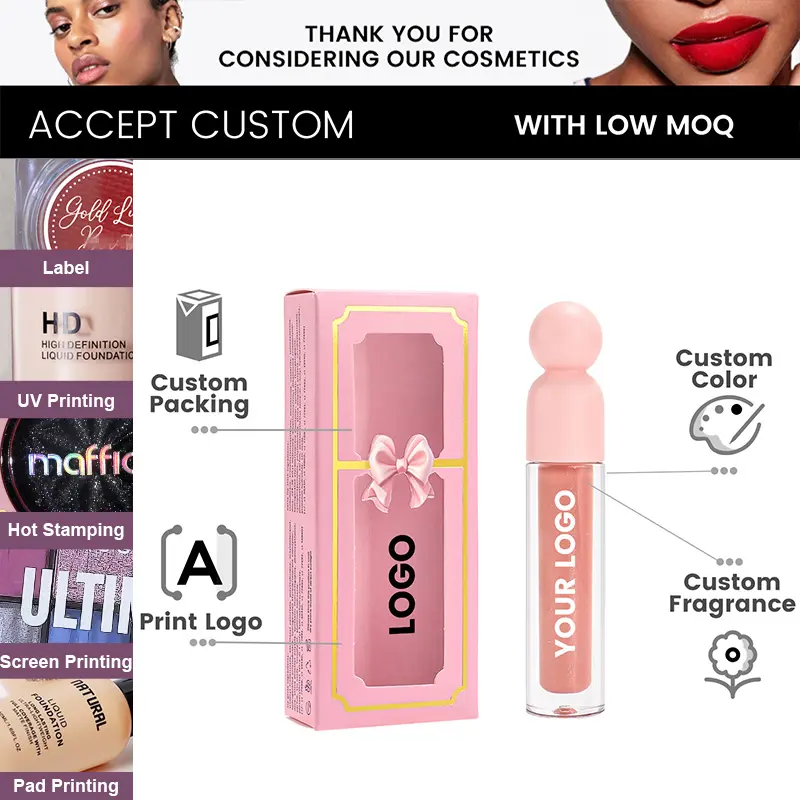 Luxury Custom Logo Matte Pink Waterproof Moisturizing High Pigment Lipgloss Plumper Lip Glaze