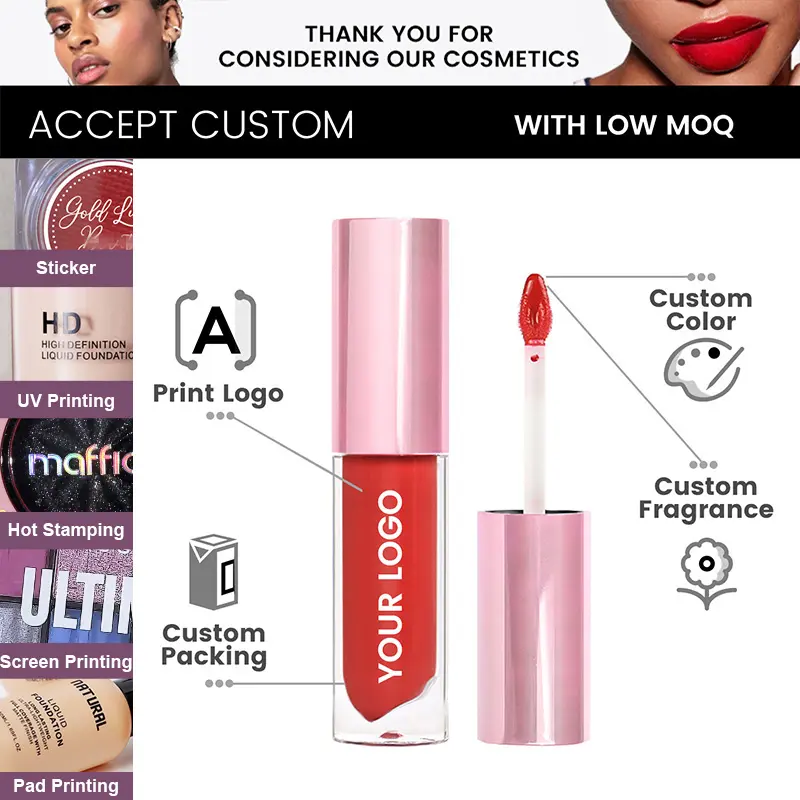 Long-Lasting Mineral Liquid Lip Gloss Wholesale Moisturizing Matte Non-Sticky Lip Glaze Waterproof Pigment Wholesome Ingredients