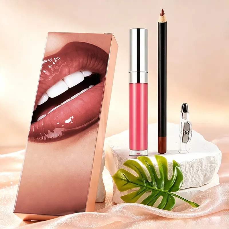 Private Label High Shine Lip Gloss Lip Liner Sharpener Set Vitamin E Moisturizing Waterproof Long Lasting 19 Colors