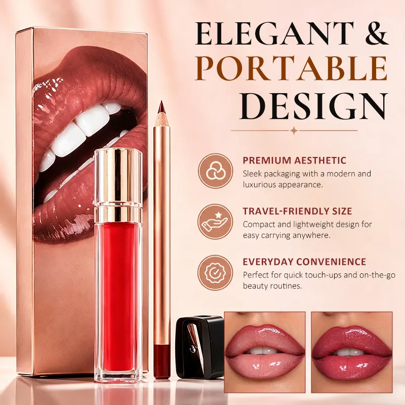 Bulk Nourishing Lip Gloss Lip Liner Sharpener Gift Set Hyaluronic Acid Cocoa Butter Jojoba Waterproof Long Lasting