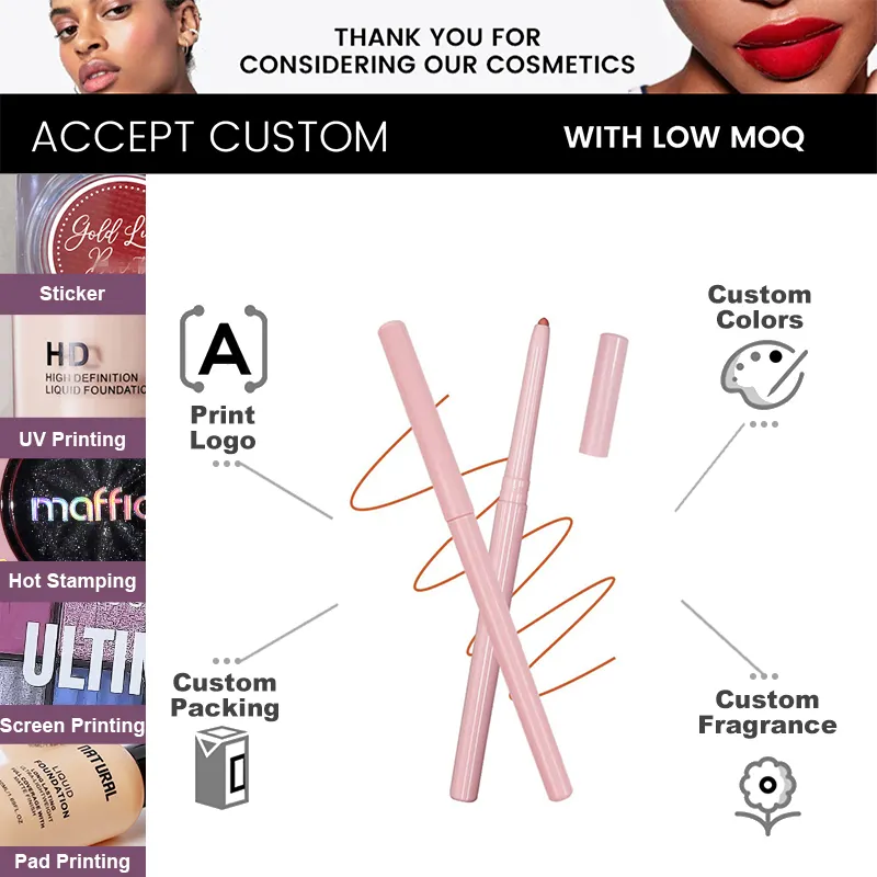 Private Label Waterproof Long Lasting Matte Lip Liner Pencil Customized High Quality Pigment