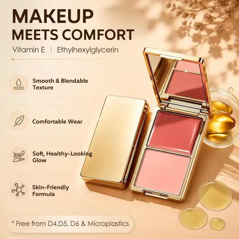 Wholesale Duo Gold Pressed Powder Luxury Orange Blush Palette Custom logo Cream Powder Lip and Cheek Waterproof Blusher