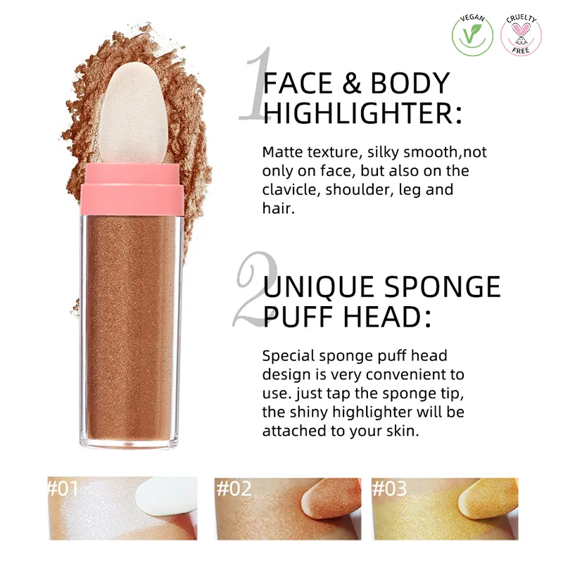 Custom logo Highlight Shimmer Powder Glitter Highlighter Stick Natural Brighten Stereo Contour Blush Private Label Face Body