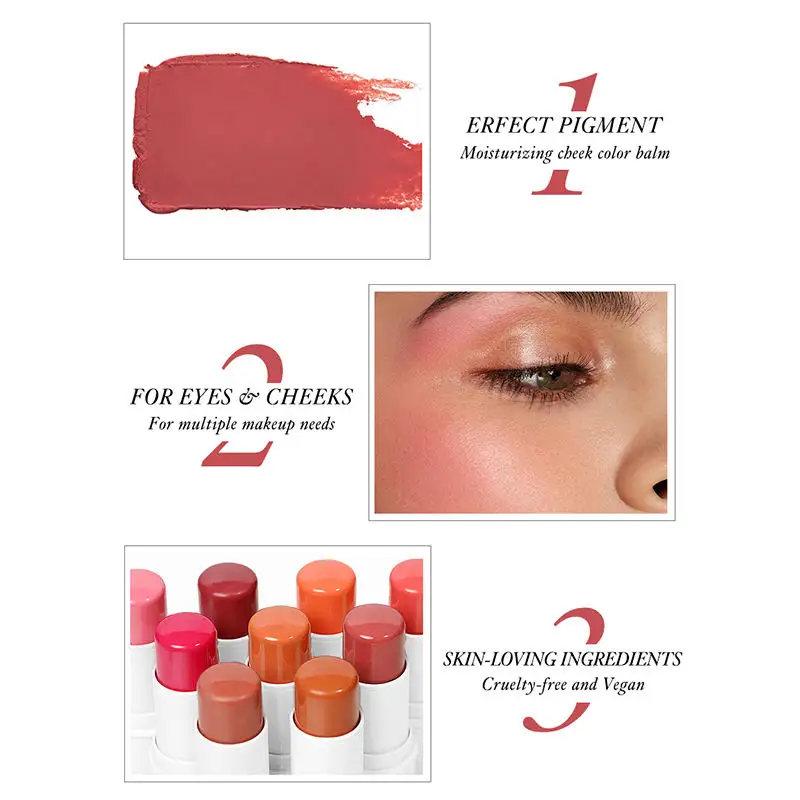 Private Label Vegan Blush Stick With Brush Wholesale Custom Private Label High Pigment Blush Color Makeup