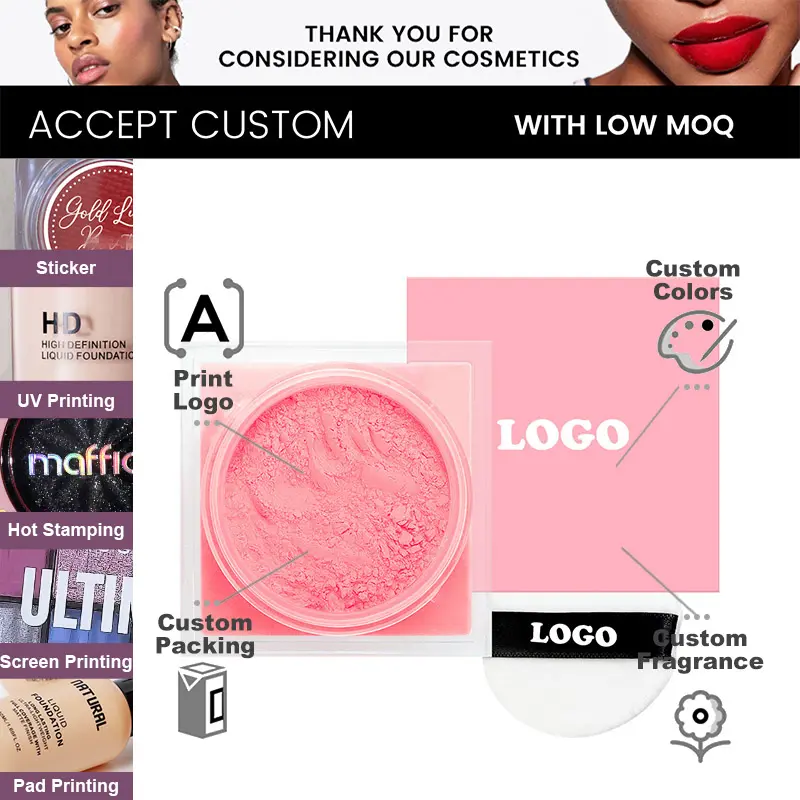 Private Label Best Pink Velvet Mineral Highly Pigmented Skin-Fusion Waterproof Oil-Control Matte Loose Setting Powder