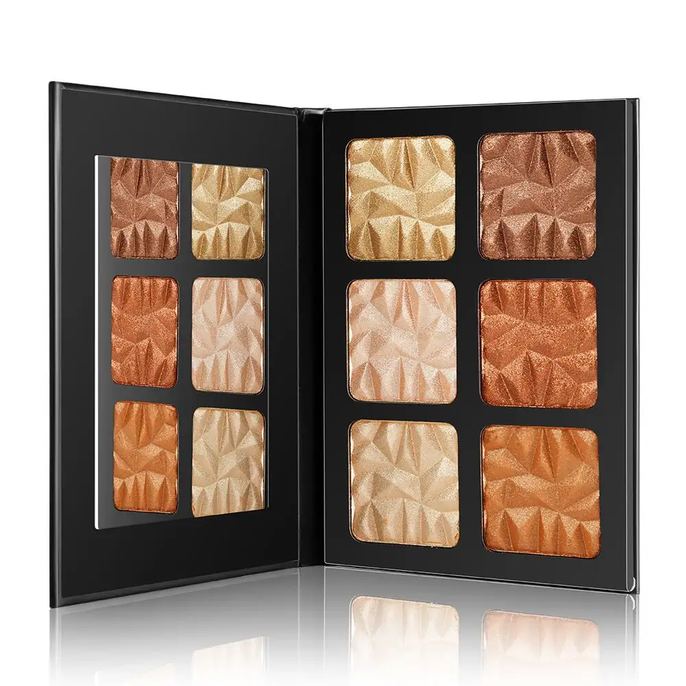 Custom Logo High Quality Pressed Powder Waterproof Light Weight Brighten Glitter Bronzer Highlighter Palette Shimmer High