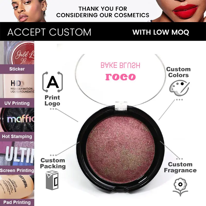 Private Label Mineral Blush Rouge Powder Matte Finish Long Lasting High Pigment Face Brightening Blush Palette