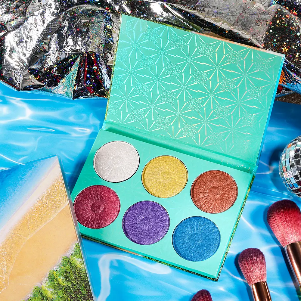 Private Label Custom 6 Colors Shimmer Finish for Light Dark Skin 6 Colors Shimmer Highlighter Palette