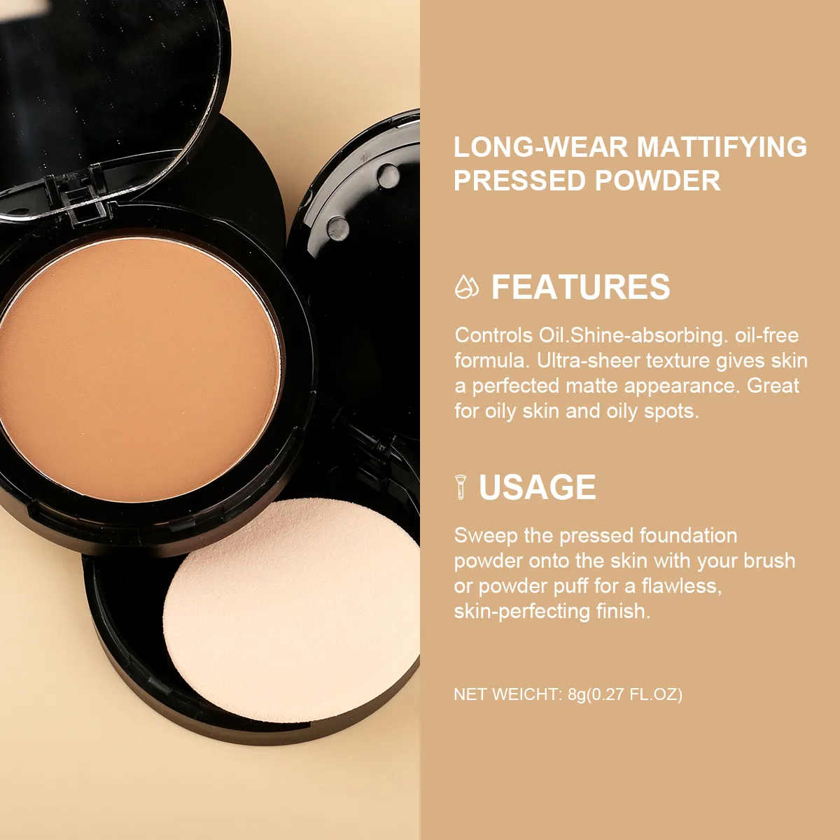 Natural HD Makeup Pressed Powder Palette Oil Control Face Contour Foundation with Concealer Moisturizer for Dark Skin Tones