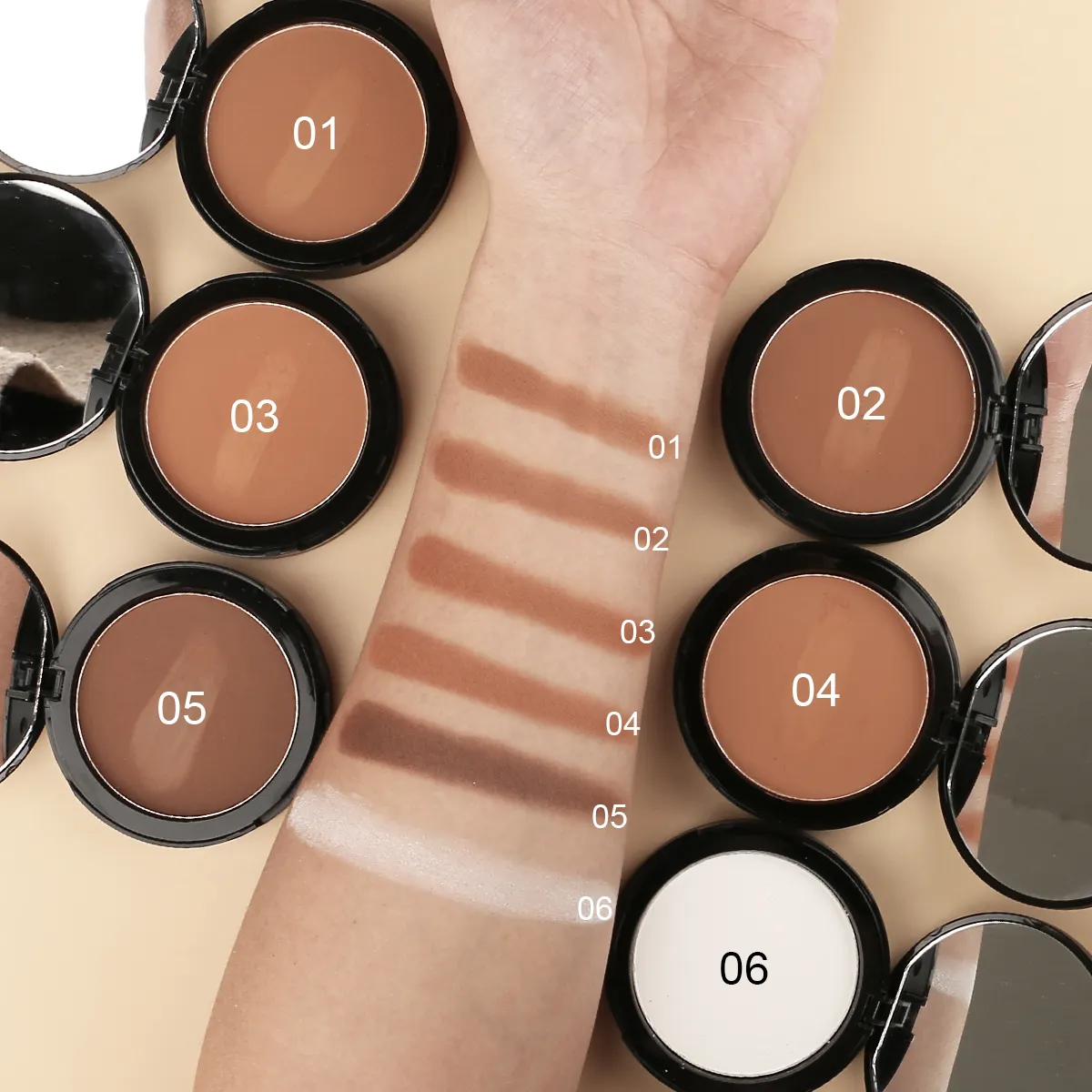 Natural HD Makeup Pressed Powder Palette Oil Control Face Contour Foundation with Concealer Moisturizer for Dark Skin Tones