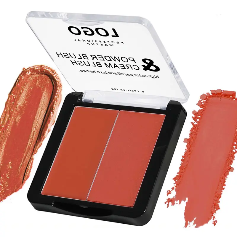 New Cosmetics Long Lasting 2 in 1 Matte Blush Private Label 2 Colors Pressed Powder Cheek Blush Palette