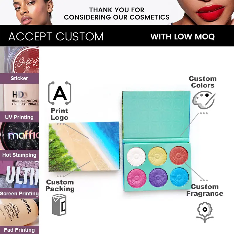 Wholesale No Logo Highlighter Palette Waterproof High Pigment Pressed Powder Lightweight Brightening Customizable Colors