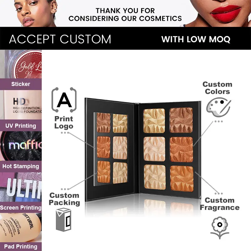 High Quality Long-lasting Cosmetics Highlight Palette Makeup Private Label Diamond Shimmer Body Highlighter Palette