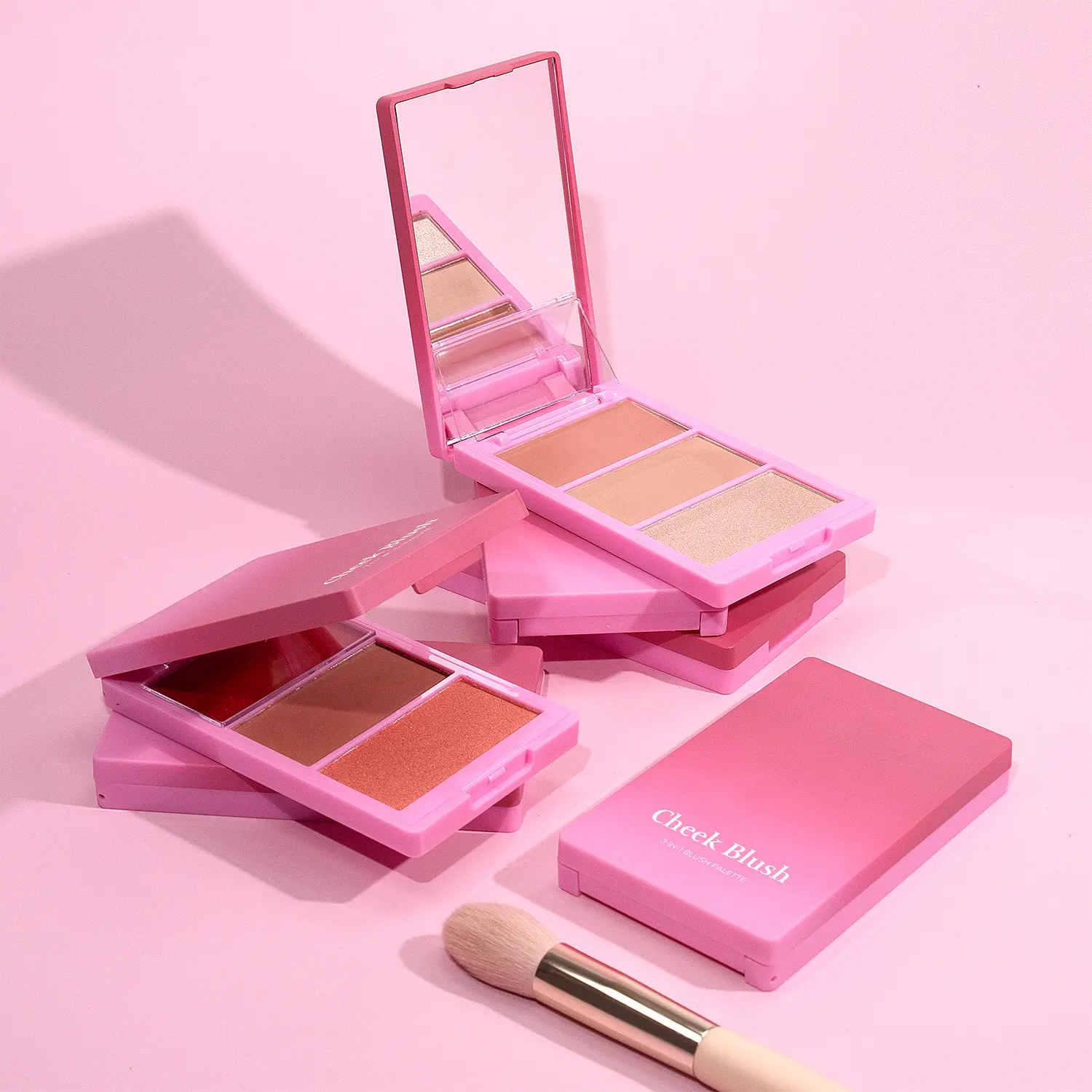 Custom Logo Vegan Cruelty Free Long Lasting High Pigment Pressed Powder 3 in a Face Cheek Cream Blush Private Label Palette