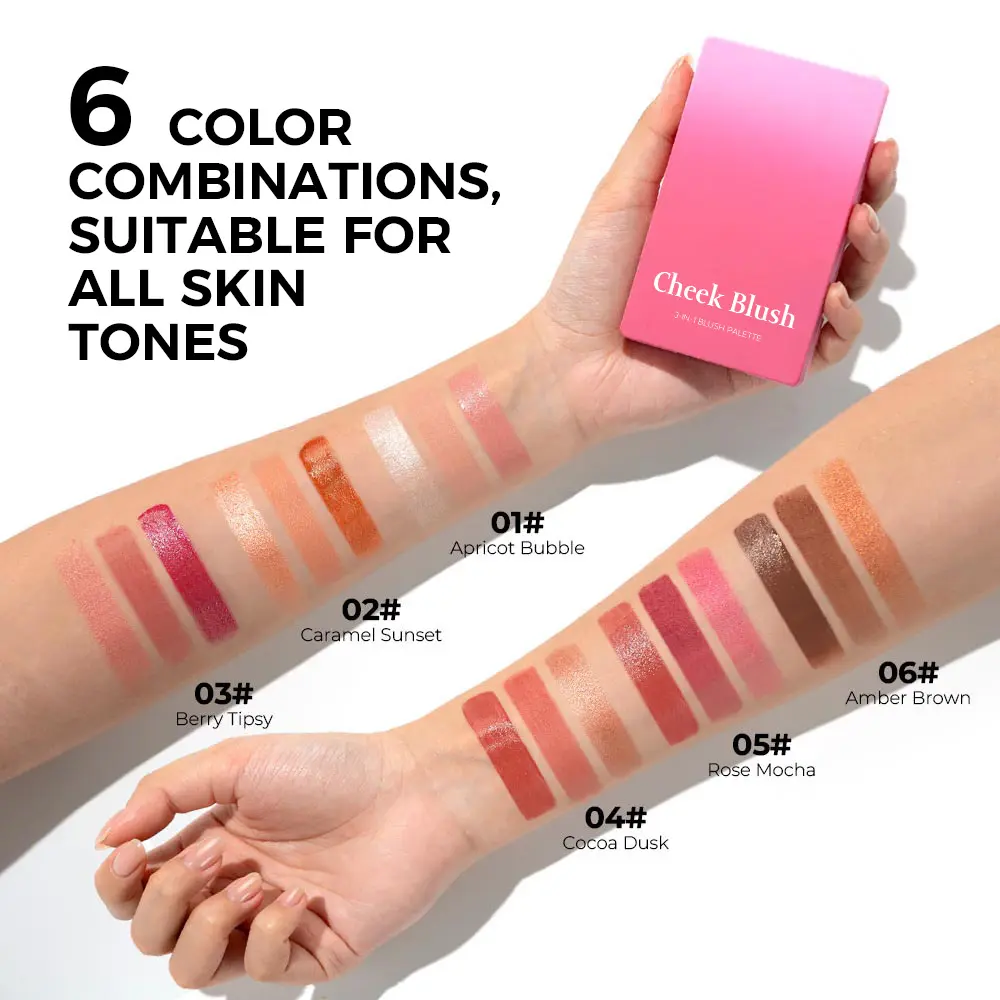 Custom Logo Vegan Cruelty Free Long Lasting High Pigment Pressed Powder 3 in a Face Cheek Cream Blush Private Label Palette detail