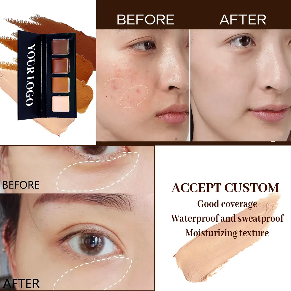 4 Colors Concealer Palette Custom Logo Eye Face Body Makeup Full Coverage Contour Palette Vegan Private Label