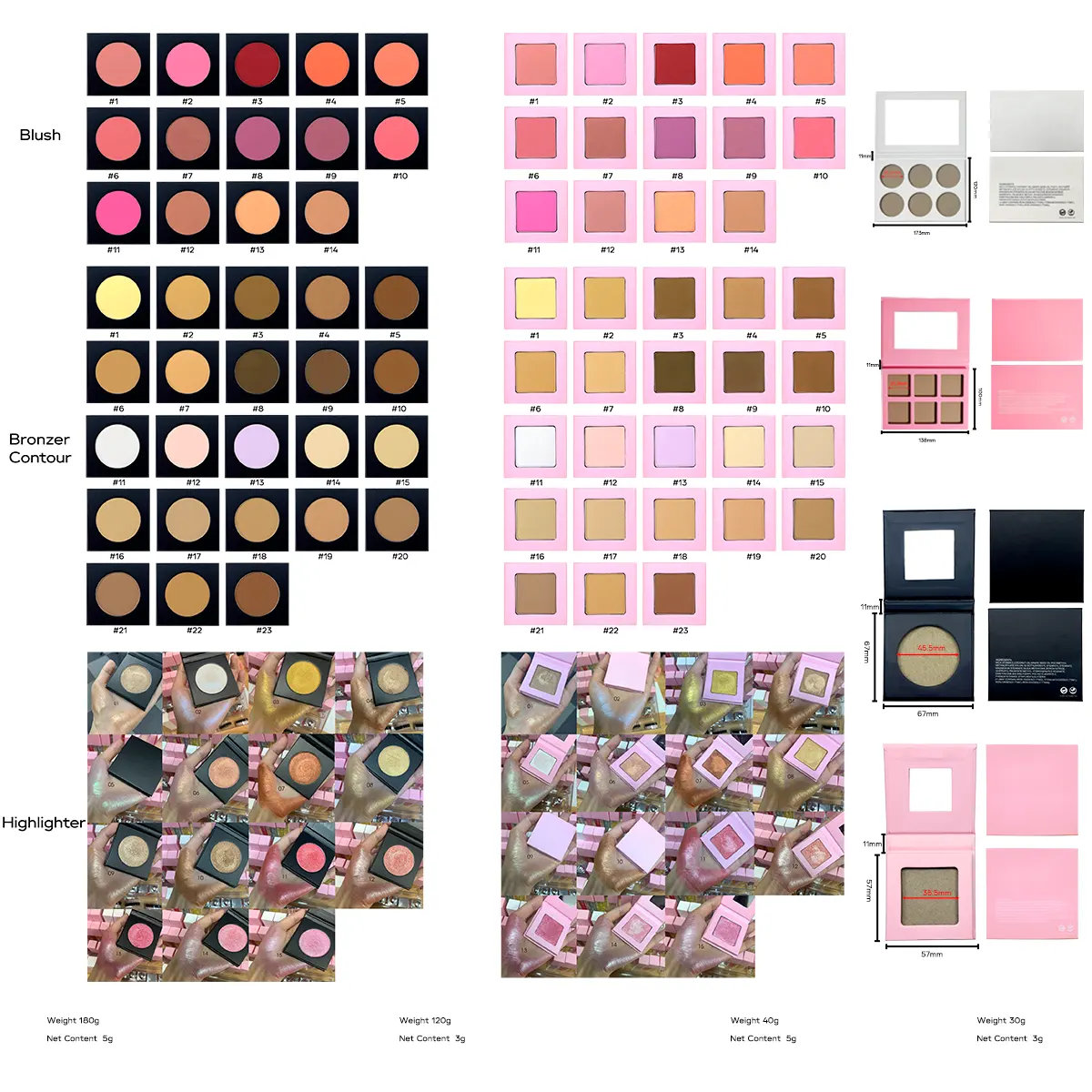 6 Colors Vegan Cosmetics Makeup Contouring Palette Pressed Powder Blush Palette Highlighter Palette Private Label Blusher