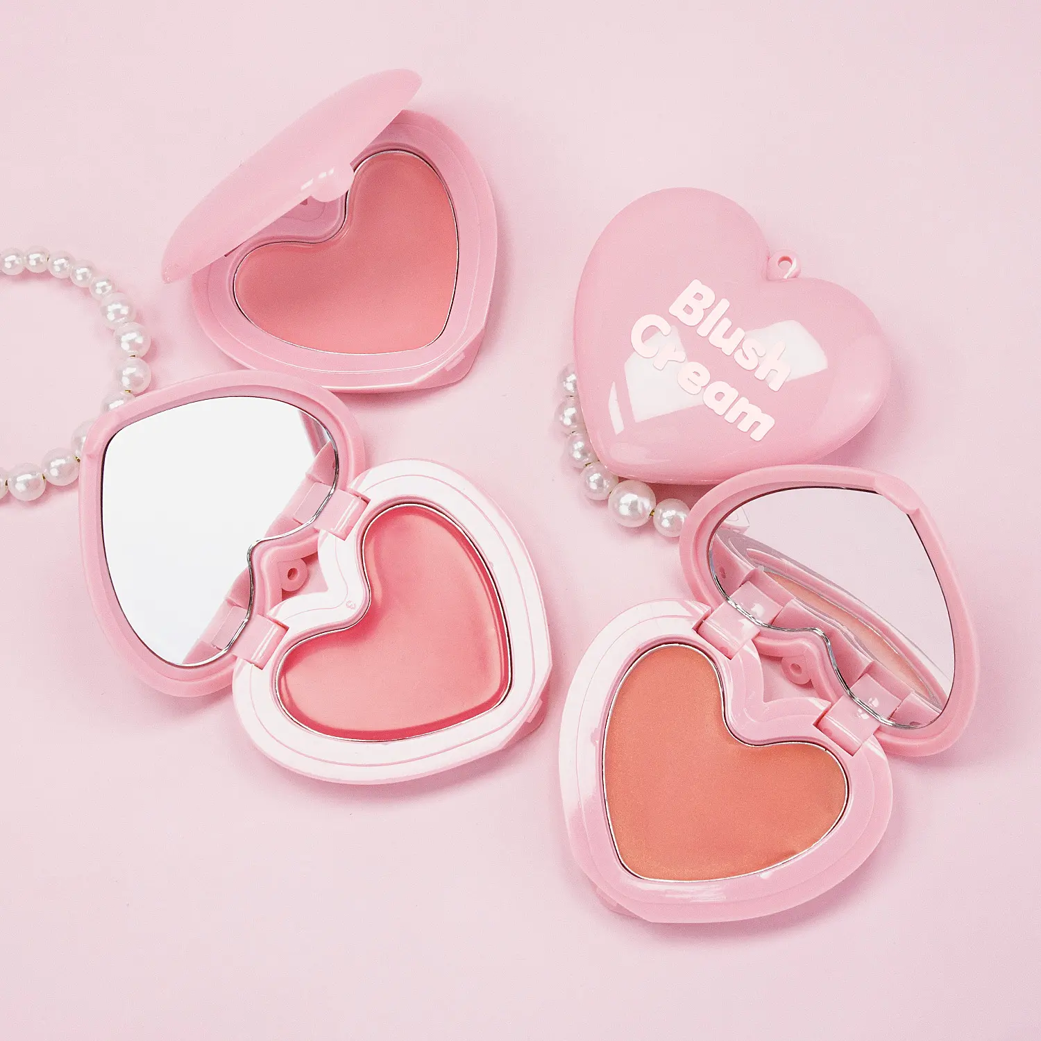 Wholesale Vegan Heart Cream Blush Compact Dewy Natural Glow Matte Finish Waterproof High Pigment Regular Size Face Blusher
