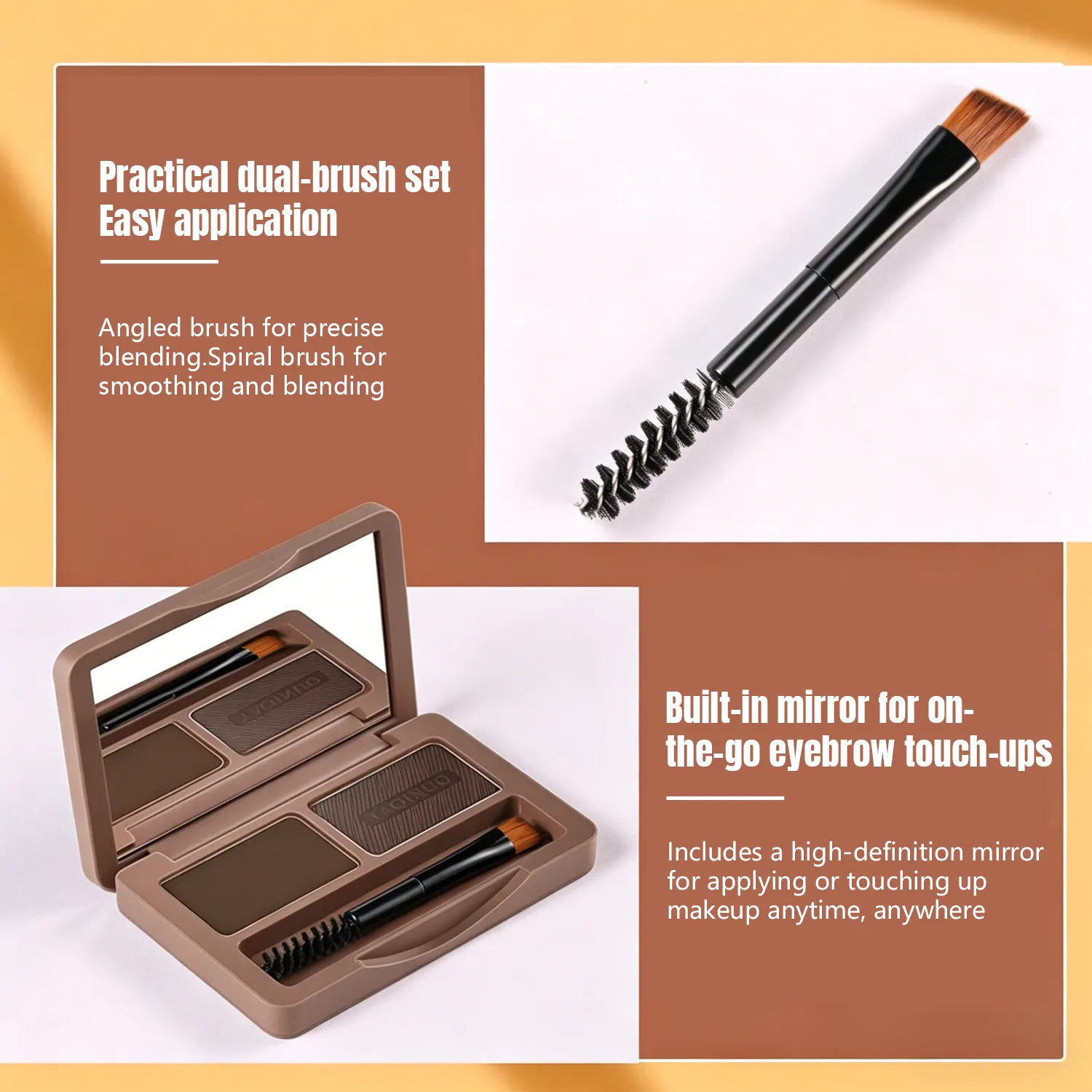 New 2 Colors Eyebrow Powder Pan With Brush Waterproof Long Lasting Natural Eyebrow Powder Shade Palette Cosmetics Eyebrow detail