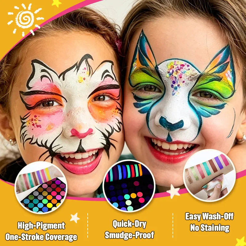 OEM 40 Color Neon Matte Pearlescent Glitter Professional Face Paint Set Non Toxic Quick Dry Heavy Metal Free One Stroke