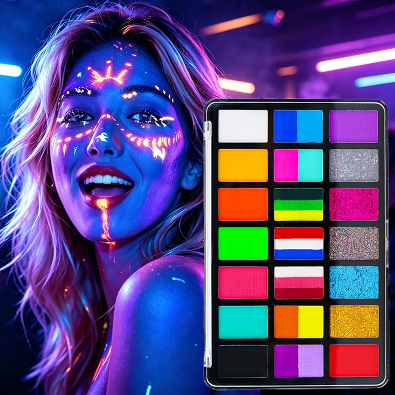 Wholesale Split Cake Rainbow Neon Face Body Paint Set Glitter Hypoallergenic One Stroke Smudge Proof Water Activated