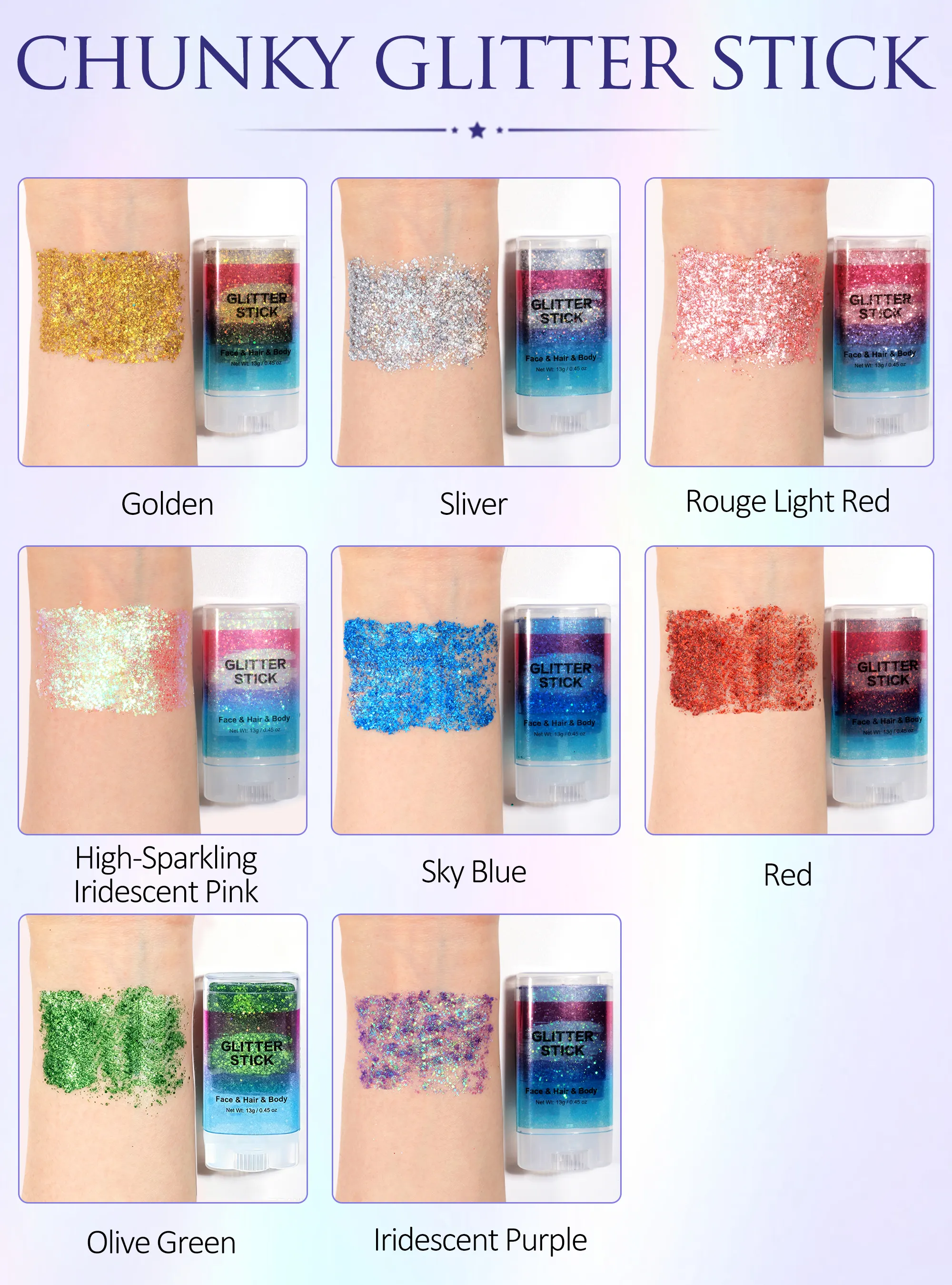 Private Label Chunky Gold Face Hair Face Paint Glitter Stick Wholesale Red White Blue Vegan Makeup Christmas Kid Glitter Stick