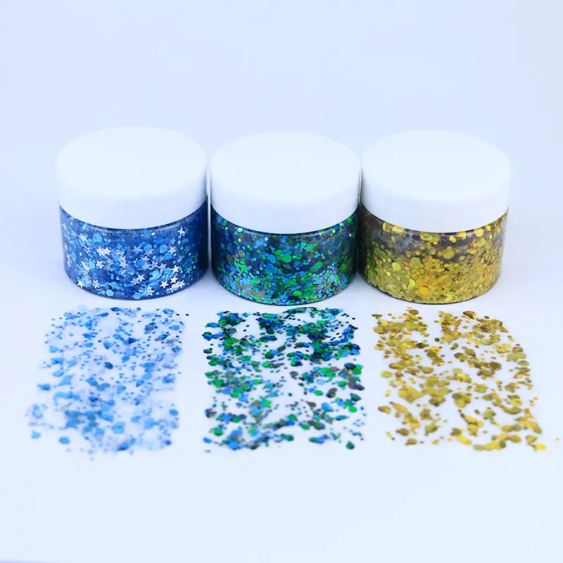 Holographic Chunky Glitter Gel Makeup Long Lasting Vegan Cruelty Free Eyeshadow for Girls' Body Hair Face Shiny