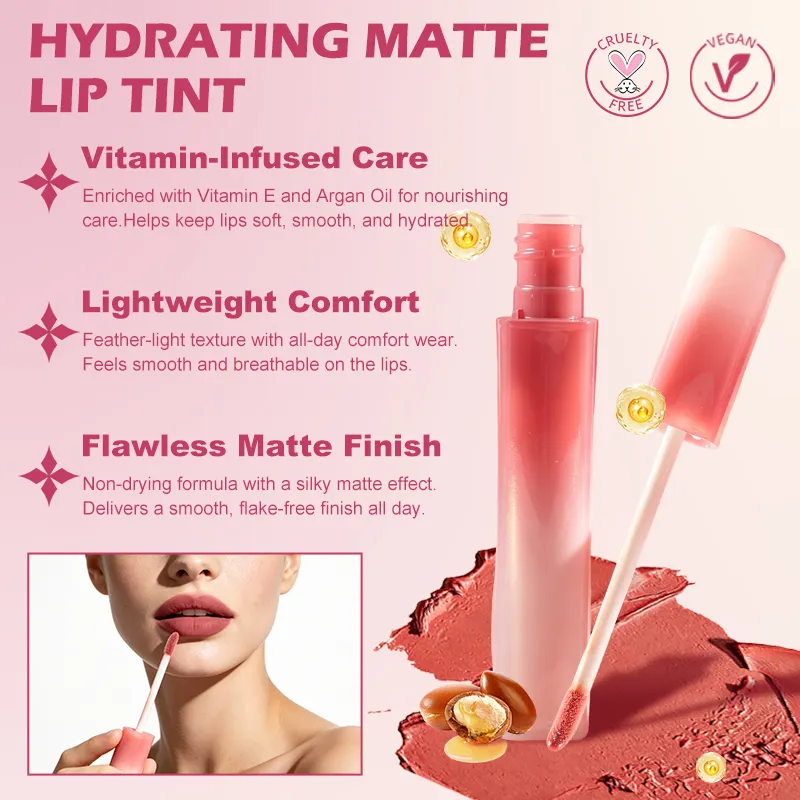 Matte Waterproof Lip Gloss with Gradient Tube High Pigment Non Stick Cup Low Moq Custom Private Label Lipgloss