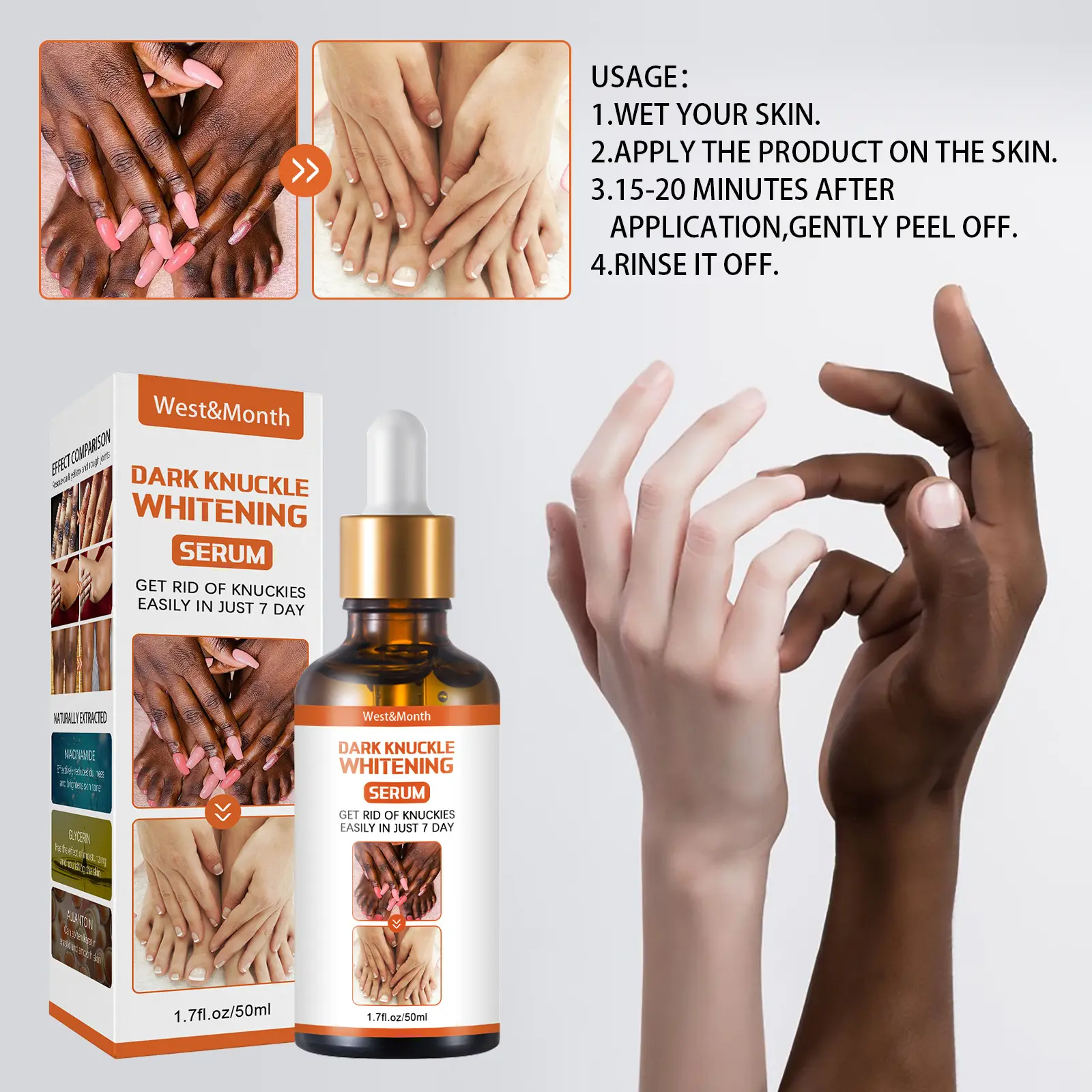 OEM ODM Skin Care Serum for Legs/Arms & Knees/Ankles Whitening Moisturizing Exfoliating with Niacinamide 50ml