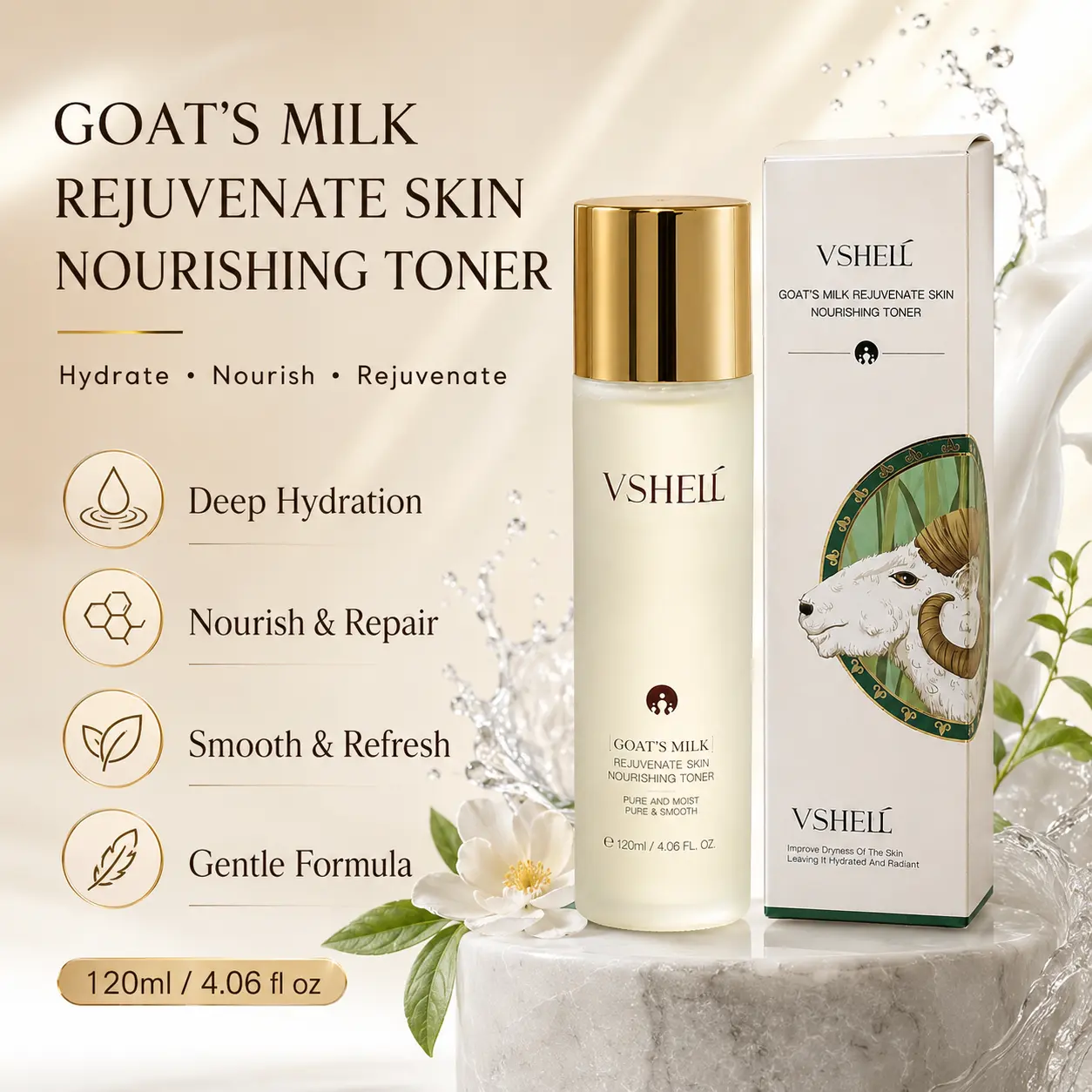 OEM ODM Vshell Vegan Moisturizing Face Toner 150ml Deep Hydrating Nourishing Liquid with Goat Milk Korean Skin Care