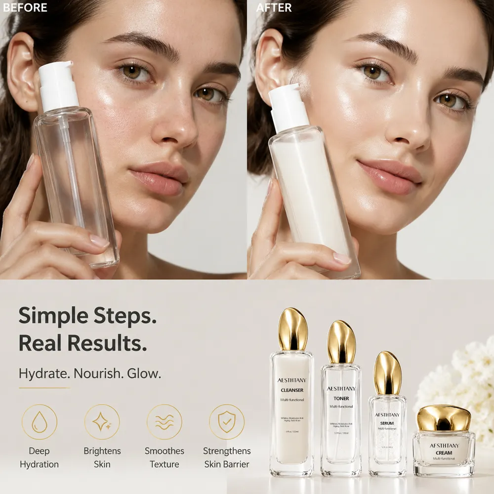 Korean Cosmetics Organic Skin Care Products Hyaluronic Acid Vitamin C Whitening Anti Aging Face Serum Cream Skin Care Set