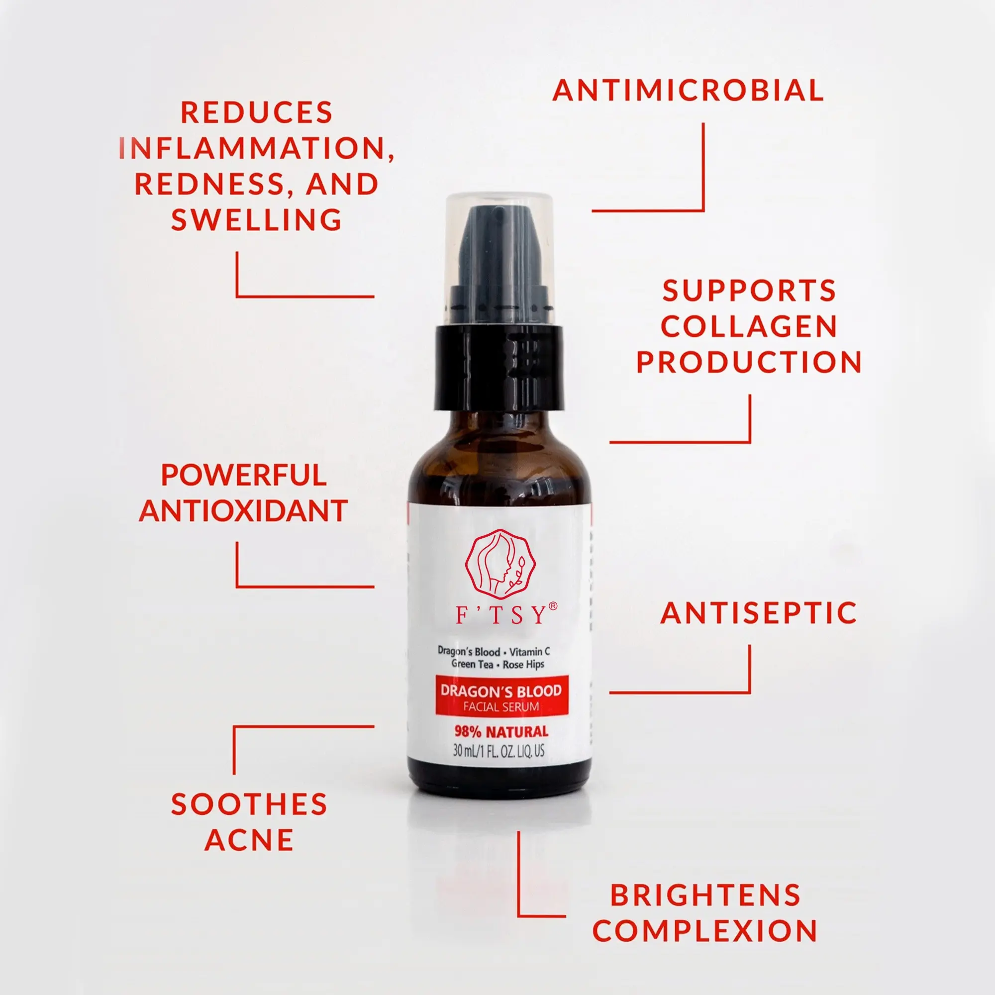 Private Label Anti Aging Brightening Remove Dark Spots Vitamin C Green Tea Dragon's Blood Facial Serum