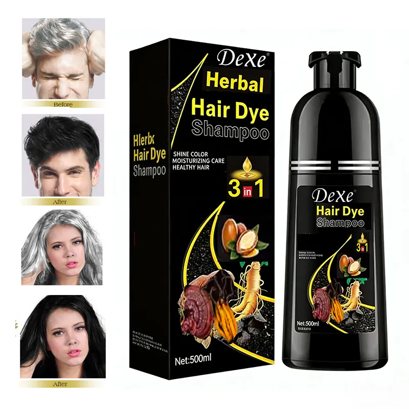OEM Herbal 500ml 3-in-1 Paint Ginger Plant Ammonia-Free Permanent Natural Black Ginseng Dye Hair Color Cream Covers Gray Hair