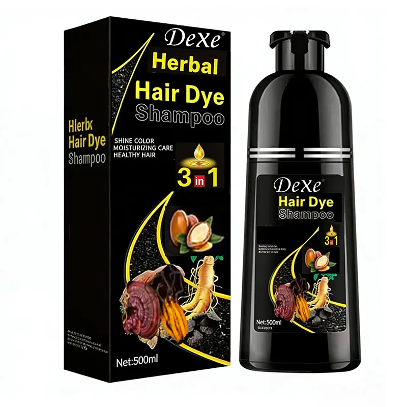 OEM Herbal 500ml 3-in-1 Paint Ginger Plant Ammonia-Free Permanent Natural Black Ginseng Dye Hair Color Cream Covers Gray Hair