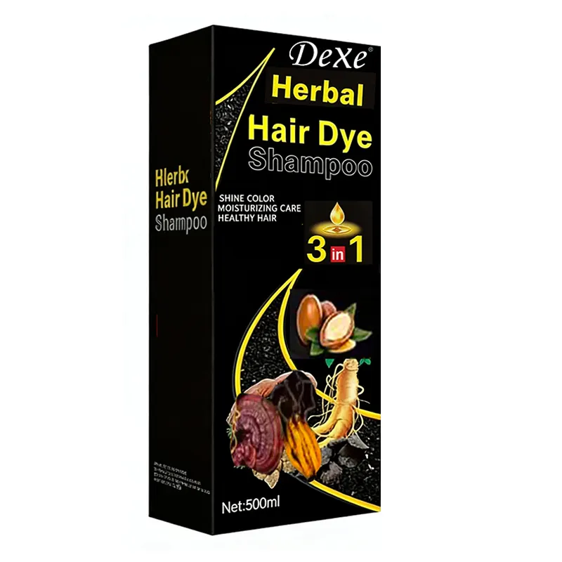 OEM Herbal 500ml 3-in-1 Paint Ginger Plant Ammonia-Free Permanent Natural Black Ginseng Dye Hair Color Cream Covers Gray Hair
